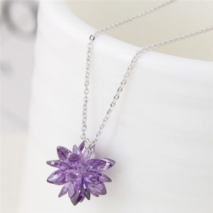 Dimensional Ice Flower Pendant Fashion Necklace - Violet