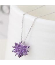 Dimensional Ice Flower Pendant Fashion Necklace - Violet