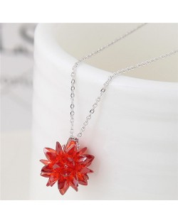 Dimensional Ice Flower Pendant Fashion Necklace - Pink