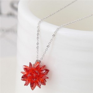 Dimensional Ice Flower Pendant Fashion Necklace - Pink