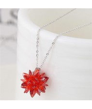 Dimensional Ice Flower Pendant Fashion Necklace - Pink