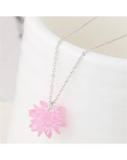 Dimensional Ice Flower Pendant Fashion Necklace - Red