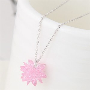 Dimensional Ice Flower Pendant Fashion Necklace - Red