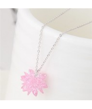 Dimensional Ice Flower Pendant Fashion Necklace - Red