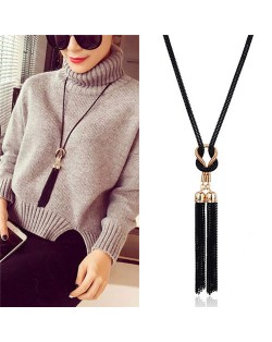 Black Chain Tassel Simplistic Long Style Sweater Chain/ Necklace
