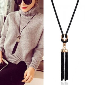 Black Chain Tassel Simplistic Long Style Sweater Chain/ Necklace
