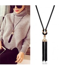 Black Chain Tassel Simplistic Long Style Sweater Chain/ Necklace