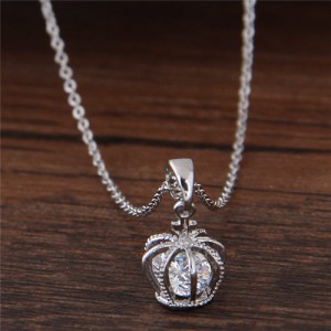 Cubic Zirconia Inlaid Crown Pendant Sweet Fashion Necklace - Silver