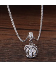 Cubic Zirconia Inlaid Crown Pendant Sweet Fashion Necklace - Silver