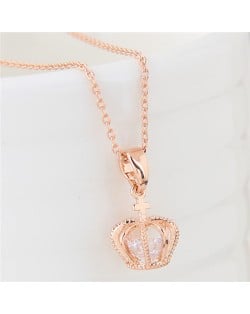 Cubic Zirconia Inlaid Crown Pendant Sweet Fashion Necklace - Golden