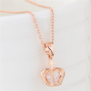 Cubic Zirconia Inlaid Crown Pendant Sweet Fashion Necklace - Golden