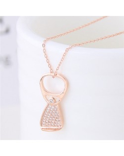 Cubic Zirconia Inlaid Ring-pull Pendant Sweet Fashion Necklace - Golden