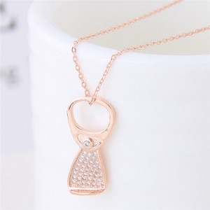 Cubic Zirconia Inlaid Ring-pull Pendant Sweet Fashion Necklace - Golden