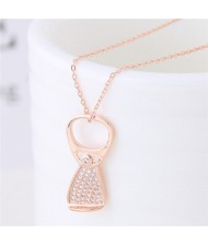Cubic Zirconia Inlaid Ring-pull Pendant Sweet Fashion Necklace - Golden