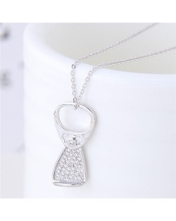 Cubic Zirconia Inlaid Ring-pull Pendant Sweet Fashion Necklace - Silver