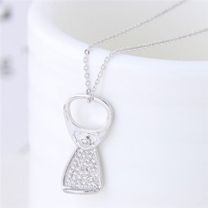 Cubic Zirconia Inlaid Ring-pull Pendant Sweet Fashion Necklace - Silver