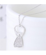 Cubic Zirconia Inlaid Ring-pull Pendant Sweet Fashion Necklace - Silver