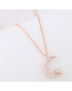 Moon and Shining Star Pendant Long Chain Fashion Necklace - Golden