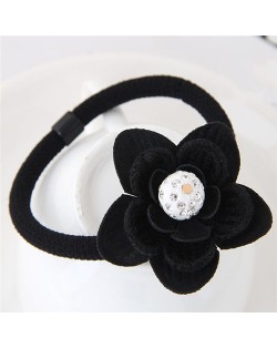 Rhinestone Centered Cloth Flower Fashion Hair Band - Black