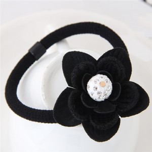 Rhinestone Centered Cloth Flower Fashion Hair Band - Black