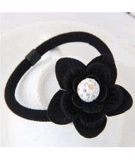 Rhinestone Centered Cloth Flower Fashion Hair Band - Black
