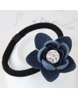 Rhinestone Centered Cloth Flower Fashion Hair Band - Blue