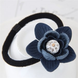 Rhinestone Centered Cloth Flower Fashion Hair Band - Blue