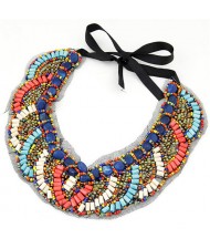 Wooden Mini Beads Mingled Curves Pattern Collar Fashion Necklace