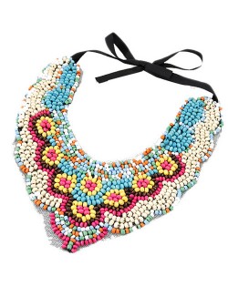 Western Fashion Mini Wooden Beads Mingled Bohemian Collar Style Costume Necklace