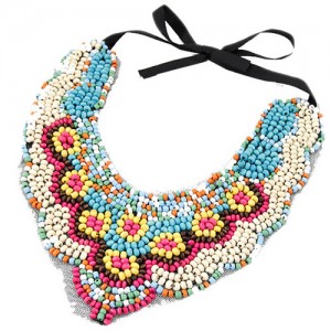 Western Fashion Mini Wooden Beads Mingled Bohemian Collar Style Costume Necklace