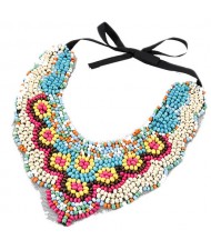 Western Fashion Mini Wooden Beads Mingled Bohemian Collar Style Costume Necklace