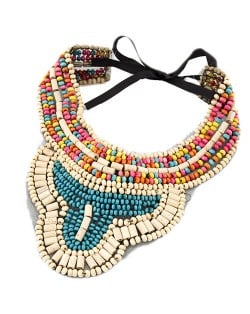 Royal Bohemian Fashion Colorful Wooden Mini Beads Collar Necklace
