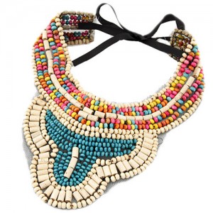 Royal Bohemian Fashion Colorful Wooden Mini Beads Collar Necklace