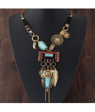 Folk Style Resin Gem Inlaid Multiple Elements Pendants Design Statement Fashion Necklace - Golden