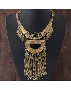Ancient Engravings Arch and Tassel Chain Design Alloy Statement Fashion Necklace - Golden