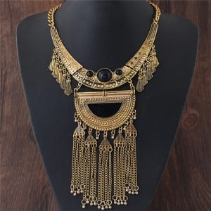 Ancient Engravings Arch and Tassel Chain Design Alloy Statement Fashion Necklace - Golden