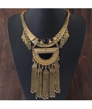 Ancient Engravings Arch and Tassel Chain Design Alloy Statement Fashion Necklace - Golden
