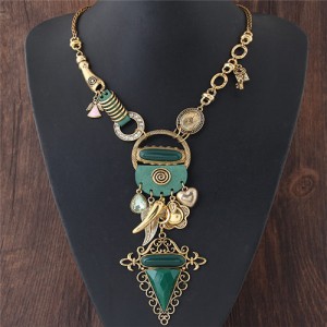 Assorted Fashion Elements Combo Exaggerated Style Costume Necklace - Golden