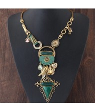 Assorted Fashion Elements Combo Exaggerated Style Costume Necklace - Golden