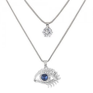 Rhinestone and Cubic Zirconia Inlaid Vivid Shining Eye Pendant Long Fashion Necklace