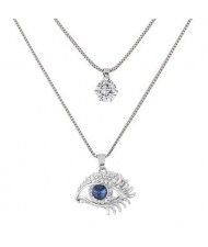 Rhinestone and Cubic Zirconia Inlaid Vivid Shining Eye Pendant Long Fashion Necklace