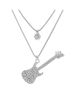 Shining Guitar Pendant Dual Layer Long Fashion Necklace