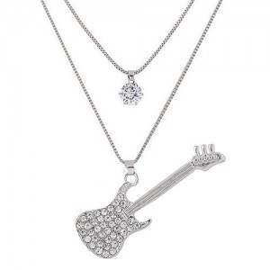Shining Guitar Pendant Dual Layer Long Fashion Necklace