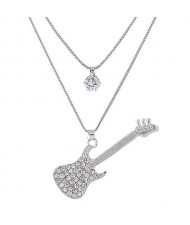 Shining Guitar Pendant Dual Layer Long Fashion Necklace