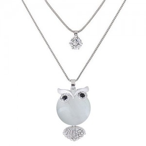 Rhinestone and Cubic Zirconia Embellished Cute Opal Fish Pendant Dual Layers Long Fashion Necklace