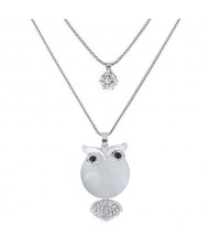 Rhinestone and Cubic Zirconia Embellished Cute Opal Fish Pendant Dual Layers Long Fashion Necklace