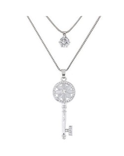 Graceful Shining Key Pendant Two Layers Long Fashion Necklace