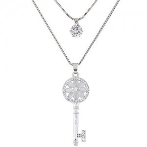 Graceful Shining Key Pendant Two Layers Long Fashion Necklace