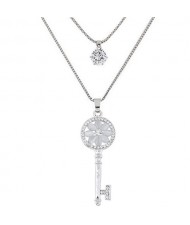 Graceful Shining Key Pendant Two Layers Long Fashion Necklace