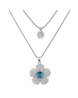 Korean Fashion Sweet Shining Flower Pendant Two Layers Long Costume Necklace